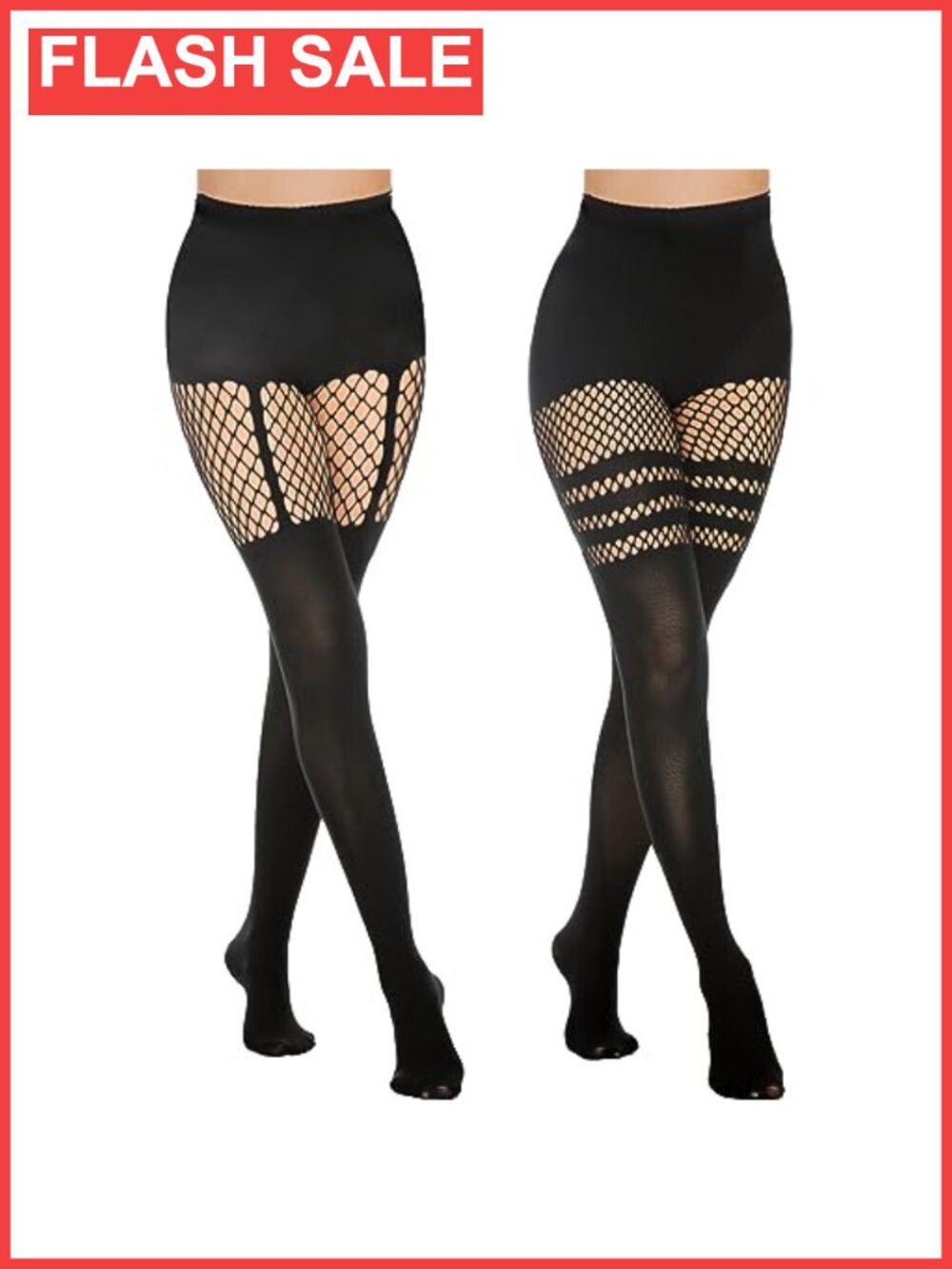 Faux Thigh High Tights Mock Suspender Fishnet Striped Goth Pantyhose 2 Pack